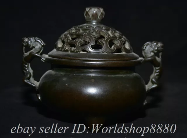 6" Qianlong Marked Old Chinese Purple Bronze Dynasty Dragon incense burner