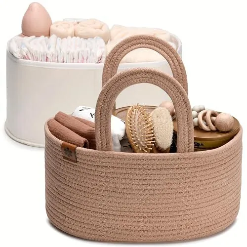 2-in-1 Baby Diaper Caddy Organizer for Changing Table, Cotton Rope Diaper