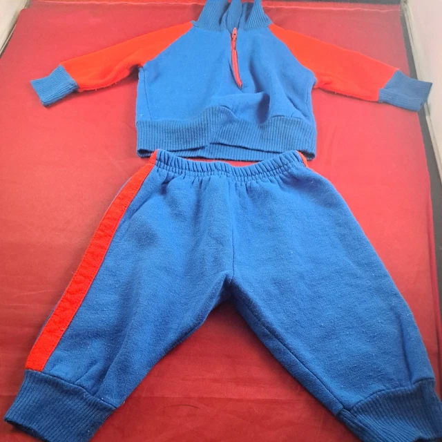 Vtg 1970s Infant Boy's Blue Red JOGGING SUIT Sweatsuit Top Pants *562-10