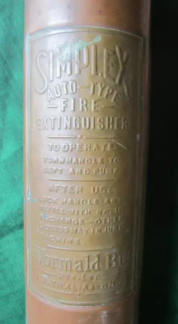 Vintage Simplex Brass/Copper Auto-Type Fire Extinguisher-Wormald-Display Only