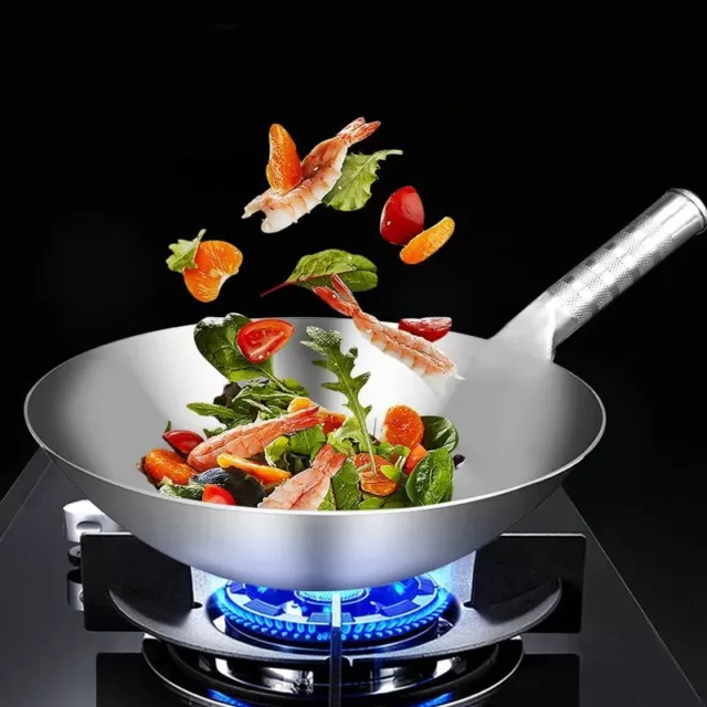 Wok Bratpfanne Edelstahl Mit Ergonomisch Griff Küche Gaskocher Langlebig