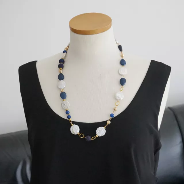 collana perle bianche pietre dure naturali blu bigiotteria gioielli regalo mamma 3