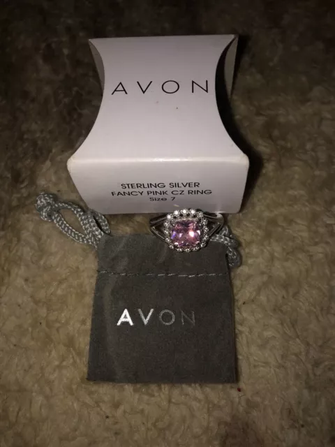 Avon Sterling Silver Fancy Pink Cz Ring Size 7