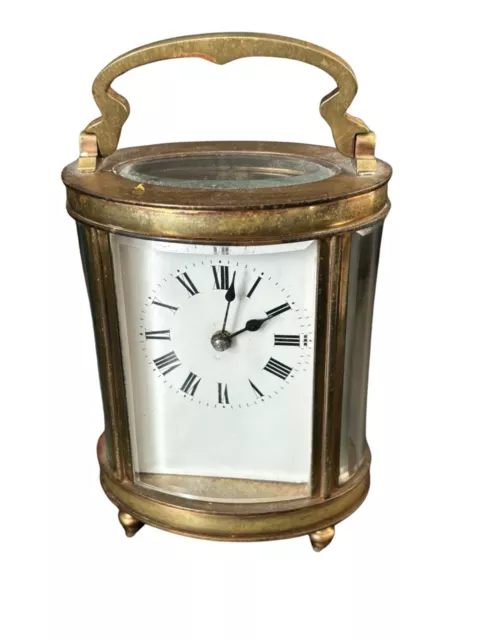 French Antique Oval Brass Carriage Clock with 8 Day Movement