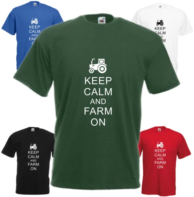 Keep Calm & Fattoria Su T-Shirt Divertente Natale Regalo Top Giovane Trattore