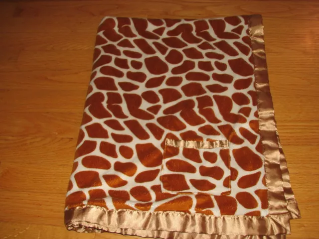 Babe Luxe GIRAFFE Baby Blanket Animal Print 40x30 Brown Pocket Satin Trim Sherpa