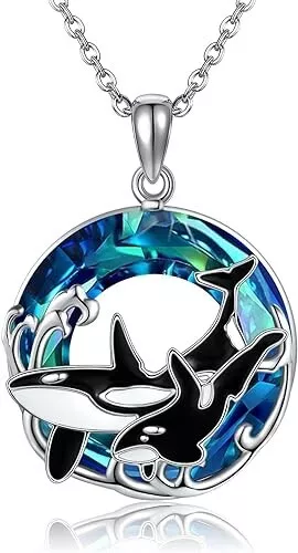 Sterling Silver Orca Killer Whale Ocean Pendant Necklace Jewelry Gift for Woman