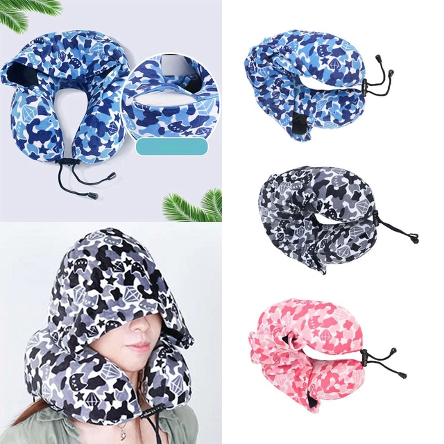 Ergonomic Memory Foam Neck Travel Pillow with Hoodie for Airplane Car Home