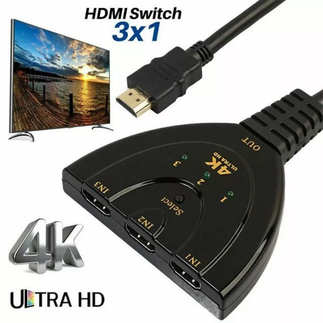 3 Port Multi Switch Splitter Hdmi Cable Box Hub Switcher Lcd Hdtv Ps3 Xbox 4K*2K