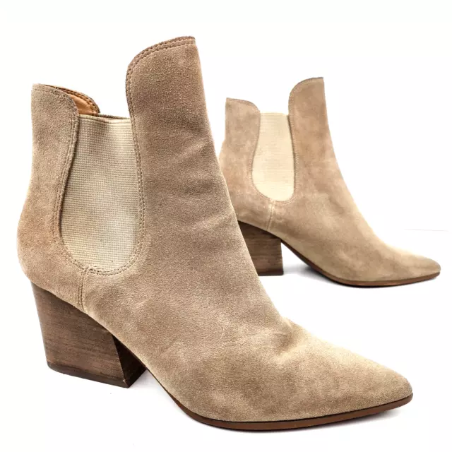 Kendall Kylie Finley Chelsea Ankle Boot Booties Beige Suede Pointed Toe SZ 6.5