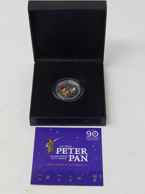 Simply Monedas ~ 2020 Isla de Man Plata Prueba Peter Pan Grey 50 Penique Caja