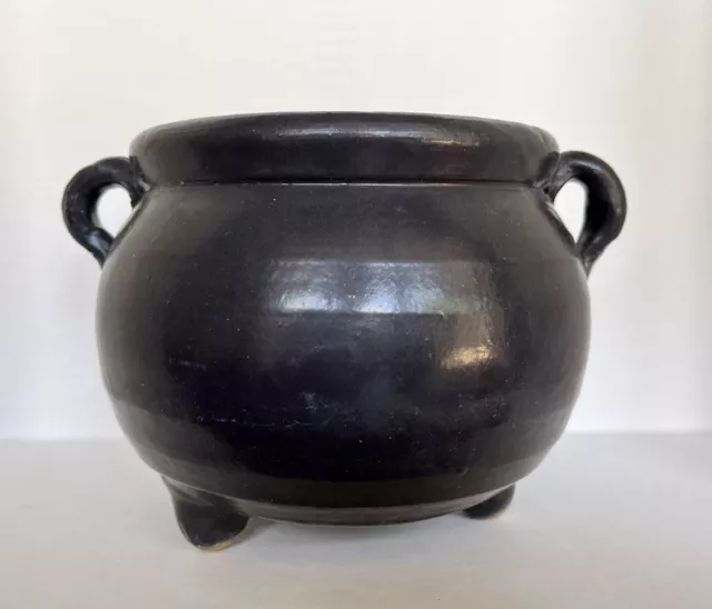 Vintage USA Pottery Black 3 Footed Legged Cauldron Planter Witches Pot Decor