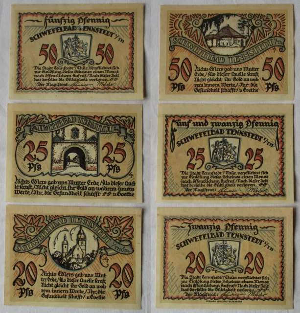 20, 25 und 50 Pfennig Banknoten Notgeld Stadt Tennstedt 1921 (137521)