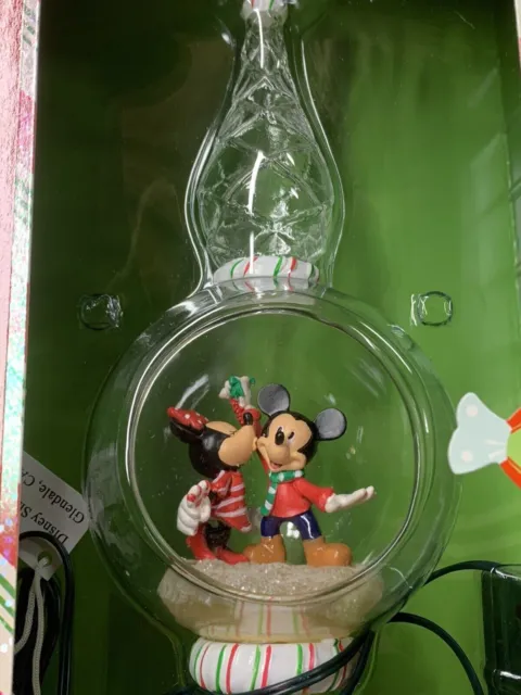 NIB Disney Mickey/Minnie Mouse Kissing Lighted Glass Christmas Tree Topper! 11”