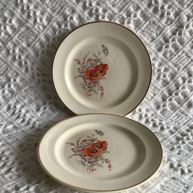 2-VNTG  Universal Cambridge Camwood Ivory Poppy  6 1/8” Bread Plates  22kt