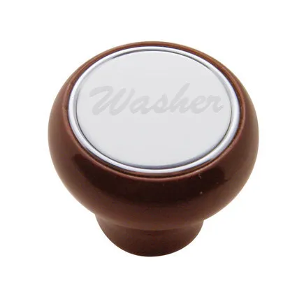 United Pacific 23379 Dash Knob   "Washer" Wood Deluxe, Stainless Plaque