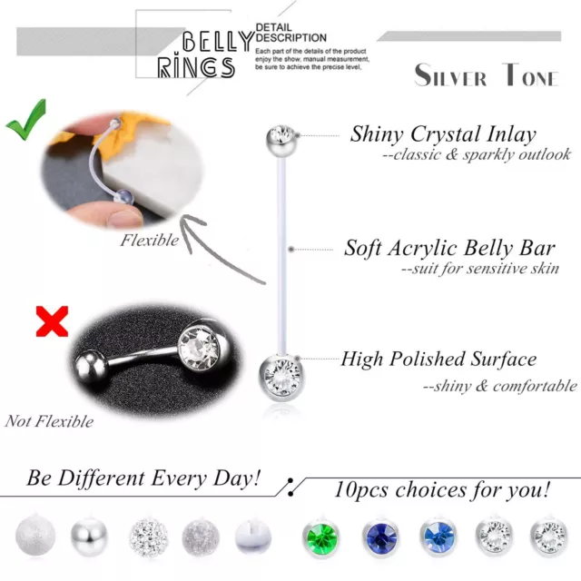 2-4PCs Pregnancy Belly Button Rings Maternity Flexible Navel Retainer Piercing 2