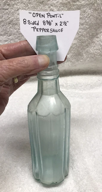 PEPPER SAUCE BOTTLE OPEN PONTIL 1850s