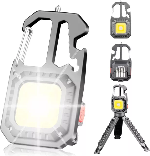 Mini LED COB Work Light Keychain Flashlight Camping Torch Rechargeable w/Tripod