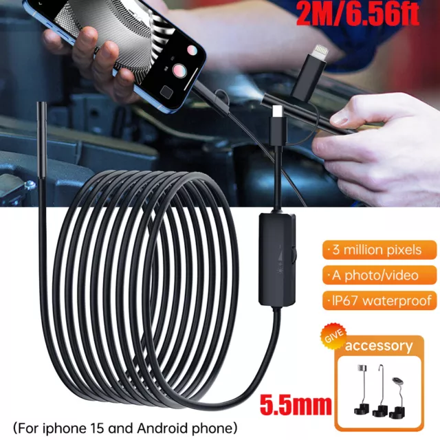 5.5mm 8 LED Snake Endoscope Borescope Inspection Camera Scope for iPhone Android