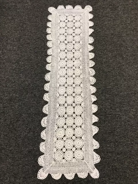 100% Cotton White Handmade Fine Crochet Lace 15x52" Table Runner