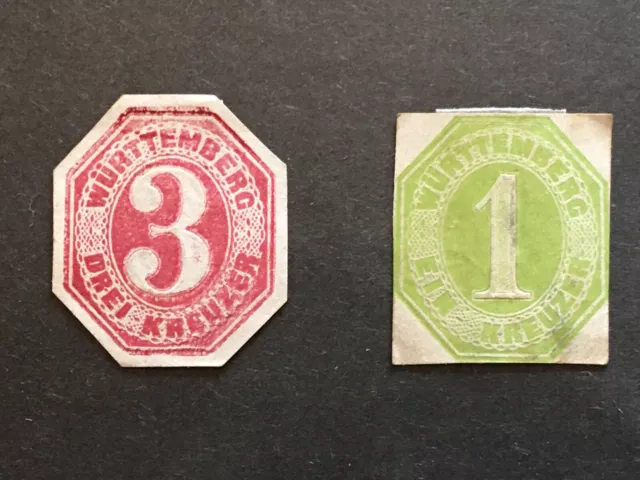 German Wuerttemberg 2 Stamps Unused Old Briefmarken Ungebraucht Alt