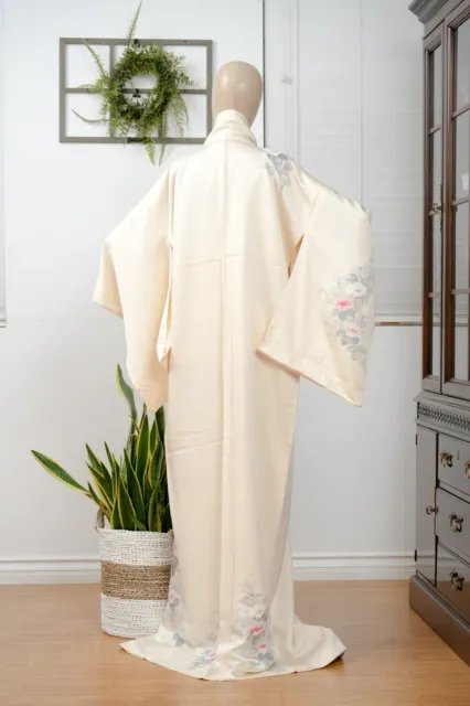 Dear Vanilla Japanese Silk Kimono Women's Robe Gown Authentic Japan Vintage Mint 10