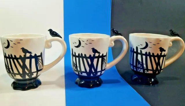 Raven Crow Halloween Coffee Mug Ceramic Hand Painted B&W Mesa Home Products PICK