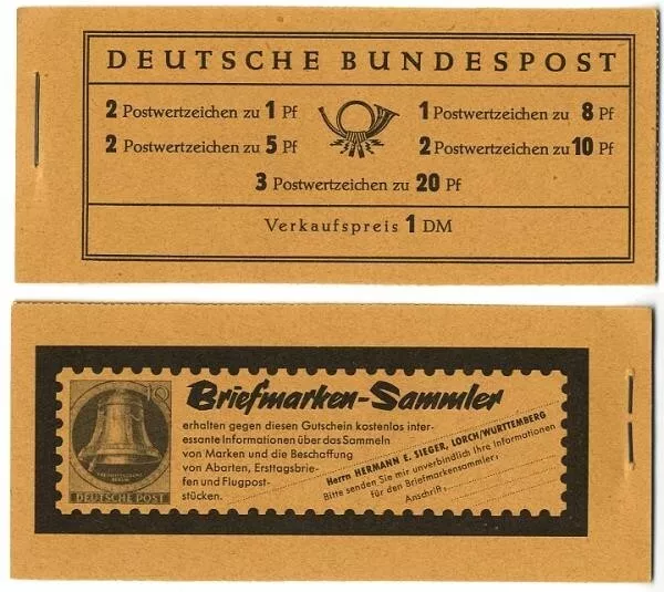 Bund, Markenheftchen MH 4 Y II RLV II postfrisch - Heuss liegendes Wasserzeichen