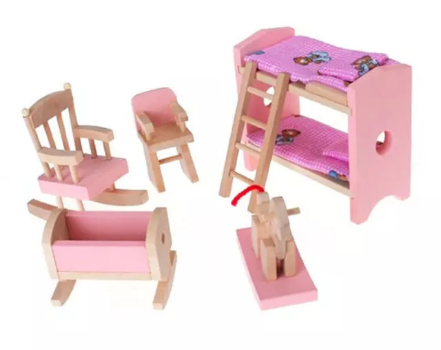 5pcs 1:12 Puppenhaus Kinderzimmer Möbel Set, Inkl. Miniatur Holz Etagenbett DE