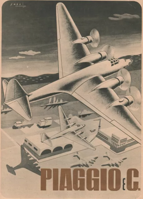 Pubblicita' 1942 Piaggio Aereo Aeroplano Aeroporto Volo Sestri Ponente Ww2 Sassi