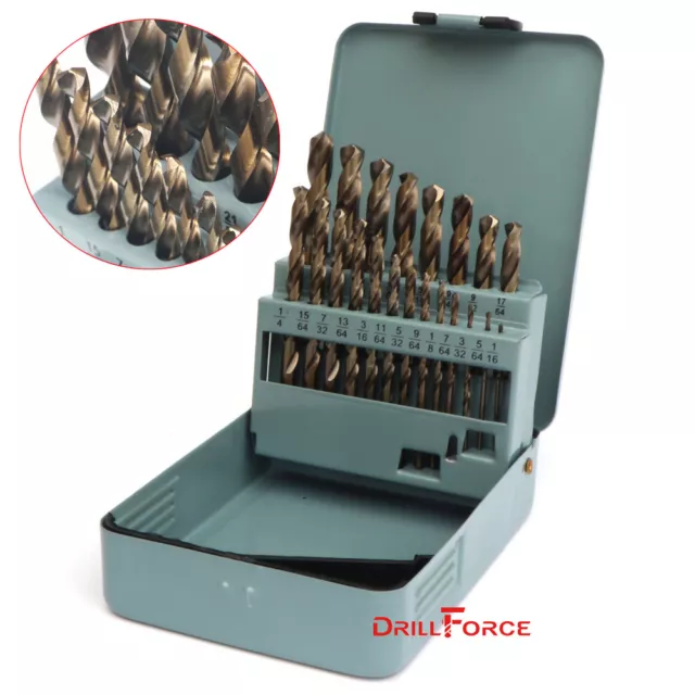 21Pc Cobalt Drill Bit Set HSSCO M35 Twist Metal Multi Drill Bits 135 Split Point