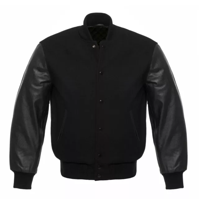 Men's Varsity Letterman Baseball Jacket with Wool & Genuine Black leather sleeve