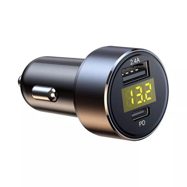 Car Cigarette Charger Lighter LED Voltmeter 2.4A USB Type-C port charging 12/24V