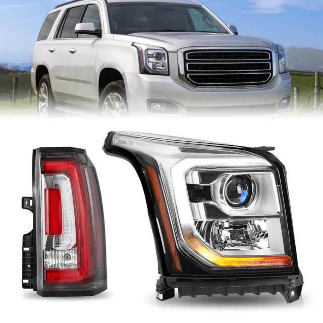 For 2015-2020 GMC Yukon Halogen w/ LED DRL Passenger Side Headlight+Tail light