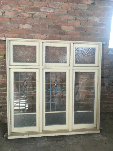 Timber Triple Casement Leadlight Window w/ Fixed Top Lites - 1670w x 1675h x 90d