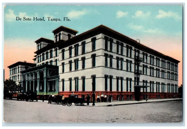 c1940's De Soto Hotel Exterior Roadside Old Cars Scene Tampa Florida FL Postcard