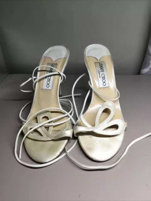 JIMMY CHOO CREAM Satin Lace Up Sandals Size 36.5 $40.00 - PicClick