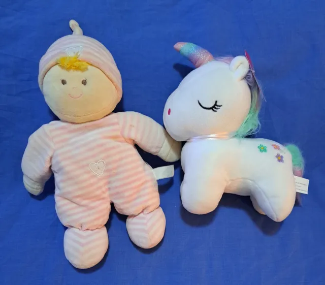 Bulk Lot of Baby Girls' Toys Cute Plush Unicorn & Soft Rattle Doll Pink White