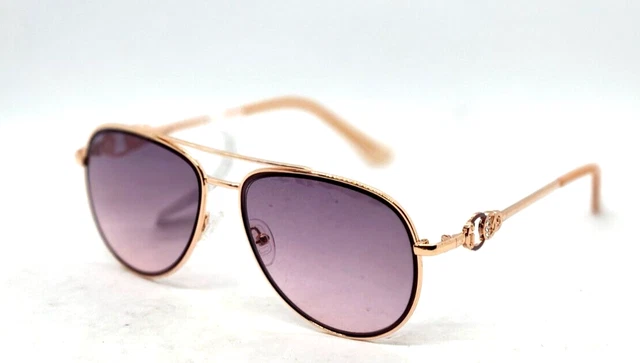 GUESS GF0344 28U Rose Gold Grey Pink Lens Aviator Sunglasses 56