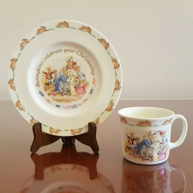 Bunnykins Christening Set Royal Doulton Baby Nursery 2-Pcs Plate Mug NEW Vintage