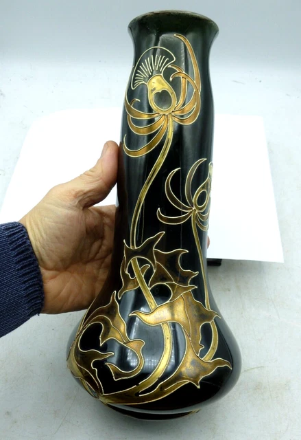 SUPERBE VASE SARREGUEMINES décor aux chardons ART NOUVEAU