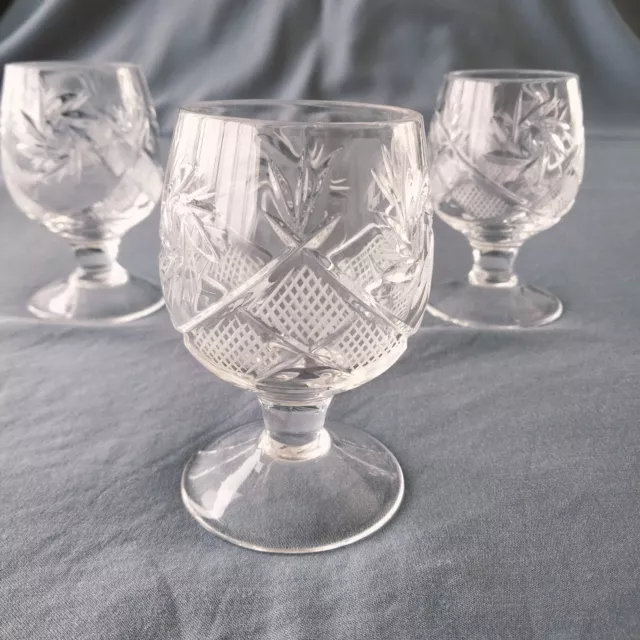 Vtg Russian Hand Cut Port Liqueur Sherry Crystal Glasses 85ml Set of 3 EXC