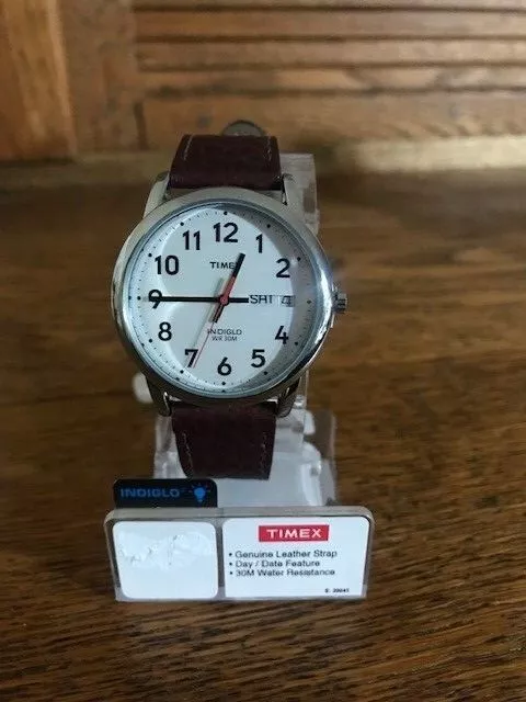  Timex Mens Brown Leather Strap Watch T20041 New In Package