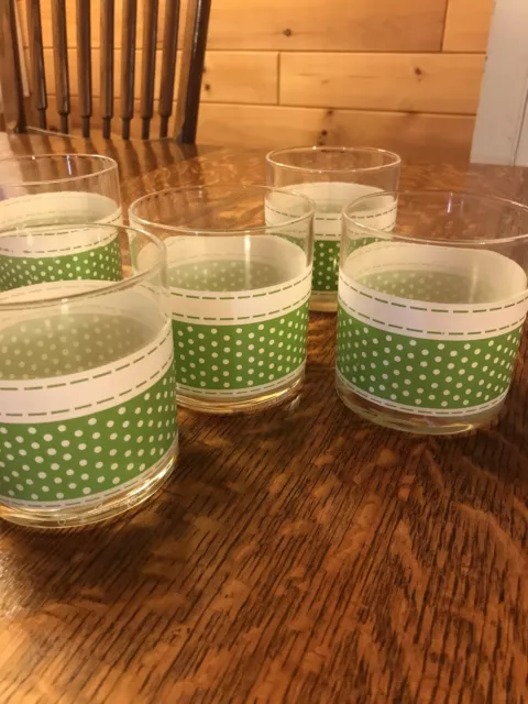 Georges Briard Cabana Lowball Tumblers In Green, polka dot Set of 5 Bar ware