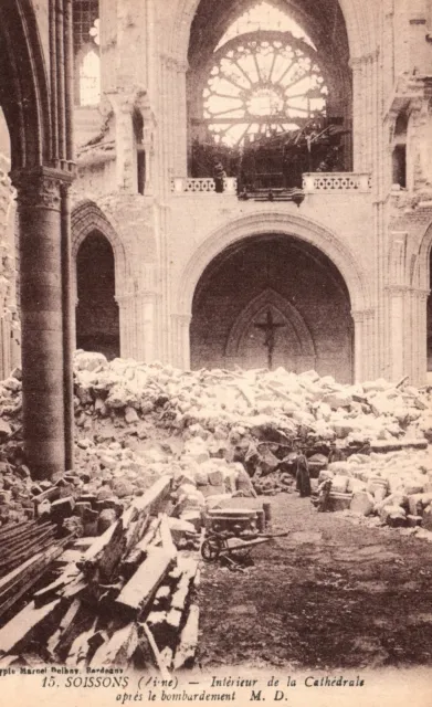 Vintage Postcard Soissons Interieur De La Cathedrale Opies Bombardement