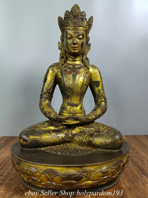 19.6" Old Tibet Tibetan Bronze Gilt Kwan-yin Guan Yin Goddess Statue Sculpture