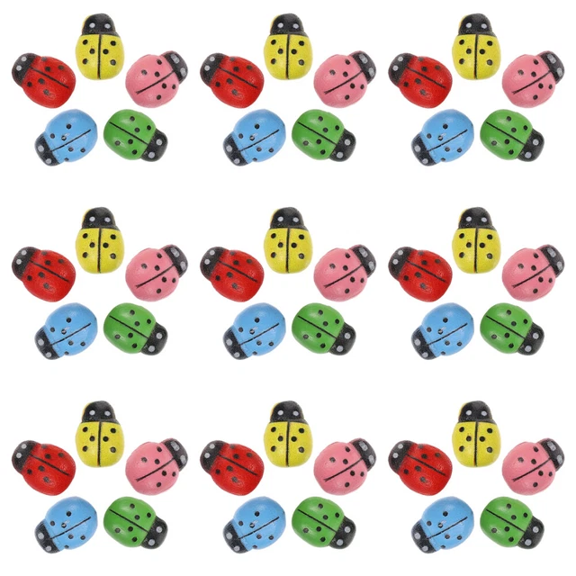 100 Pcs Wooden Ladybug Stickers Embellishments Shaped Accessories