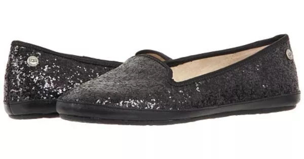 NEW UGG Australia ~Asher~Black Glitter Sheepskin~Insole Loafer Flat Shoe Sz. 10M