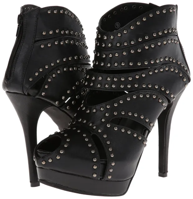 Caged Studded Cut Out Open Toe Stiletto High Heel Platform Ankle Booties